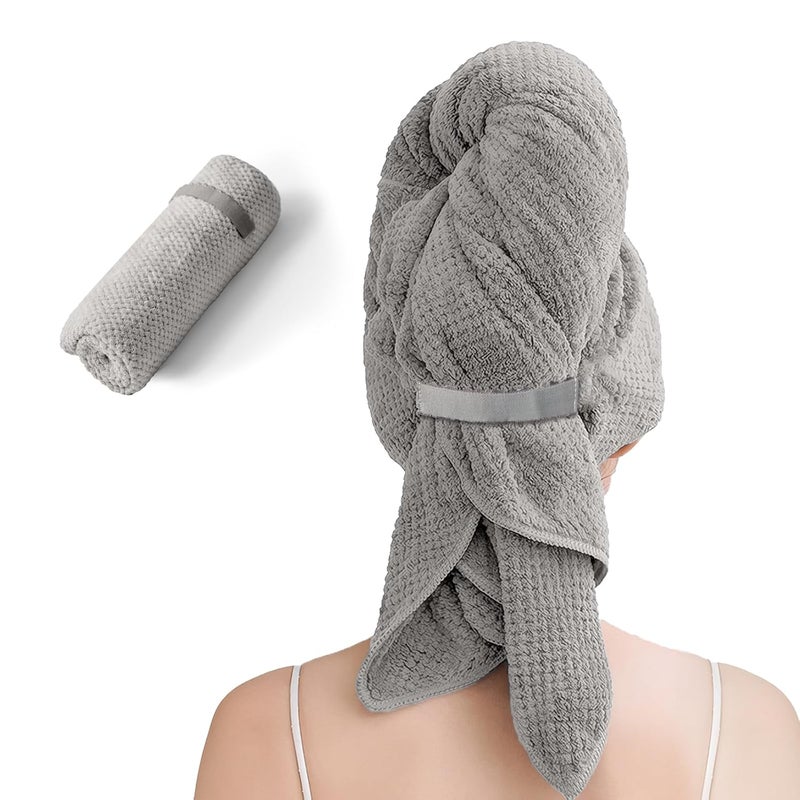 NeDKeN Large Microfiber Hair Towel for Women,Super Soft Anti Frizz & Quick Dry for Curly Hair,Ultra Absorbent Hair Wrap Towels for Long,Thick,Wet Hair 24x42 Inches (Grey) - Image 1